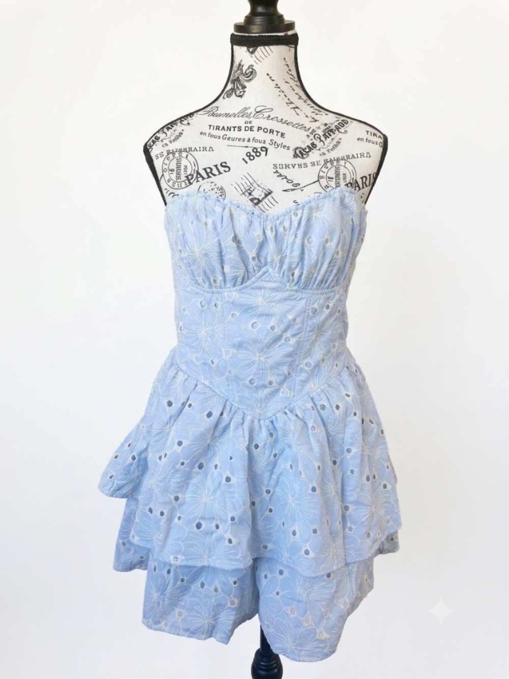 Altar'd State Periwinkle Light Blue Cotton Embroidered  Strapless Romper NWT